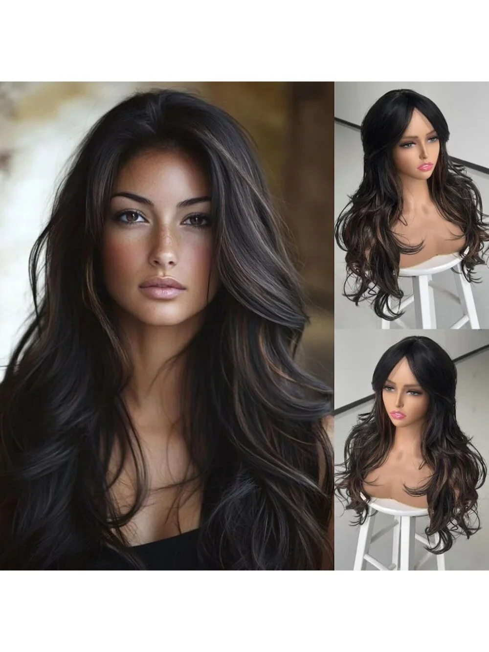 Women's Black Brown Long Blonde Wavy Synthetic Platinum Layered Classic Wigs